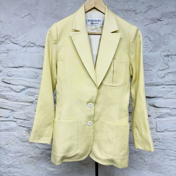 Yves Saint Laurent Rive Gauche Linen Blazer Size Small XS Yellow Made in France - Picture 1 of 12